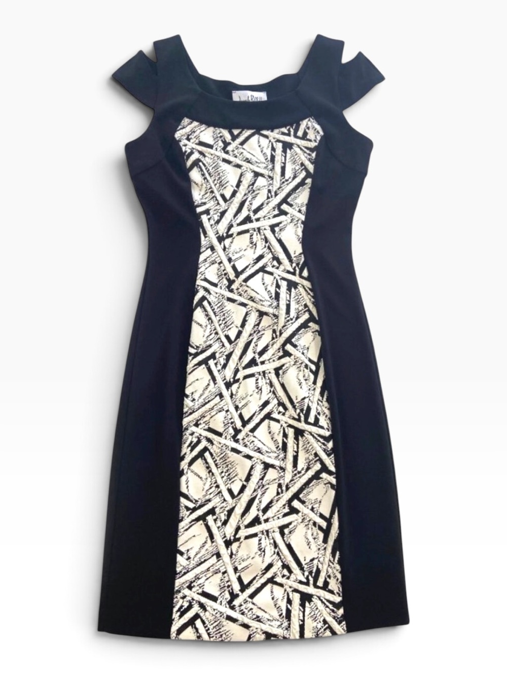 Joseph Ribkoff Black & White Abstract Print Dress With Cap Sleeves Size 8